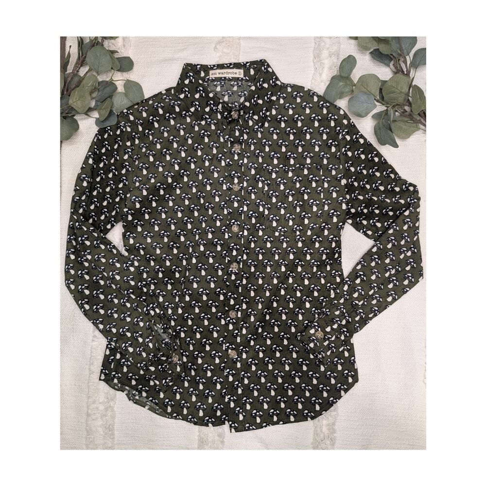 SM Wardrobe Corduroy Mushroom Button Down in Dark Green